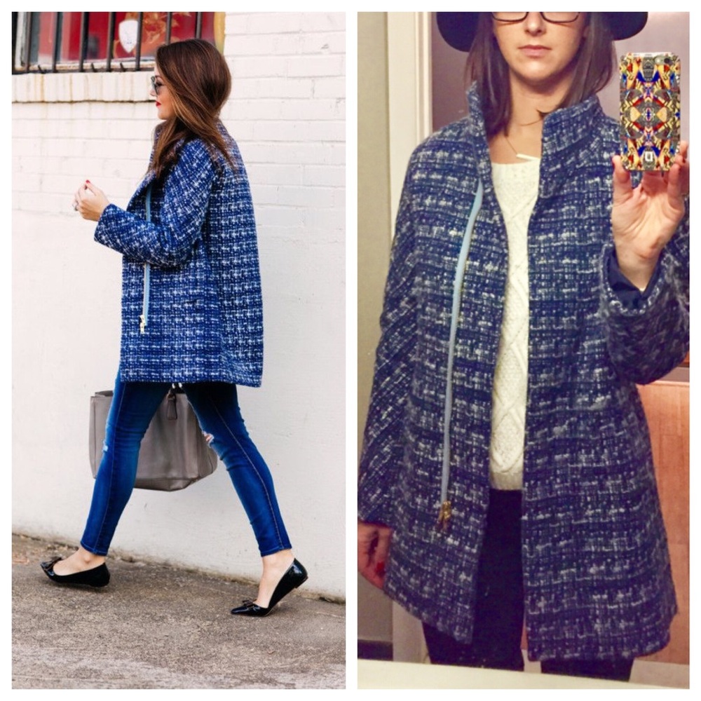 J Crew Factory City blue tweed coat